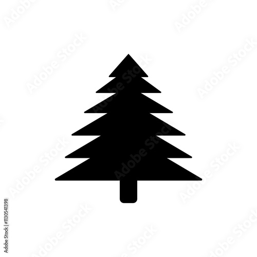 The image shows black silhouettes of Christmas trees in different styles. Each tree design is distinct, showcasing varying shapes and arrangements of branches. Some include a star on top