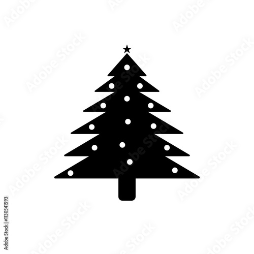 The image shows black silhouettes of Christmas trees in different styles. Each tree design is distinct, showcasing varying shapes and arrangements of branches. Some include a star on top