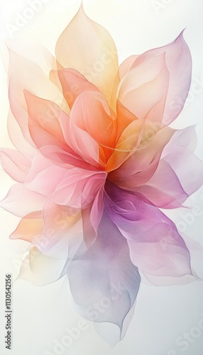 Abstract flower, pastel colors, white background, soft light