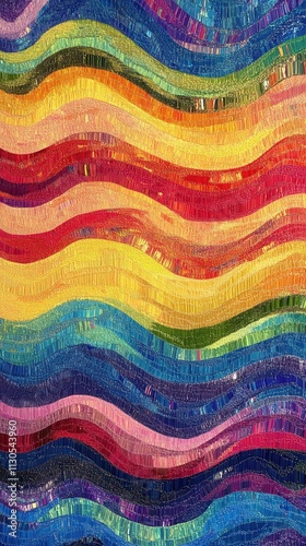 Colorful Abstract Waves in Bright Glass-Like Texture with Light Reflections