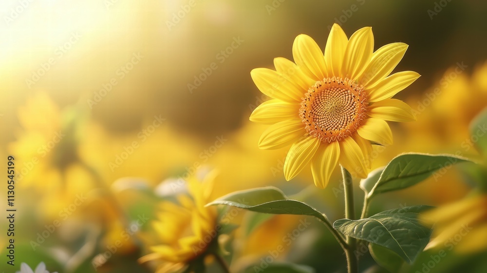 Fototapeta premium Vibrant sunflower basking in golden sunlight