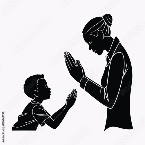 praying hand silhouette vector art and illustration