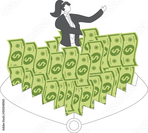 Money traps or temptations, greedy businessmen fall into traps, bad decisions lead to failures or losses, business crises or business problems, businesswomen fall into money piles