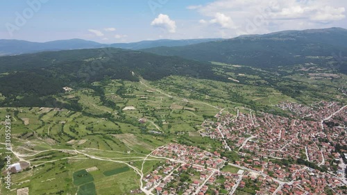 Aerial Spring view of historical town of Strelcha, Pazardzhik Region, Bulgaria photo