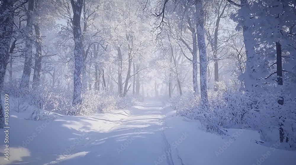 Fototapeta premium A Snowy Forest with a Path Through It, Leading into the Winter Wonderland