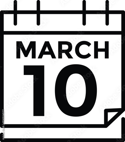 March 10 on calendar icon vector. Calendar vector icon. Deadline. Date.  photo