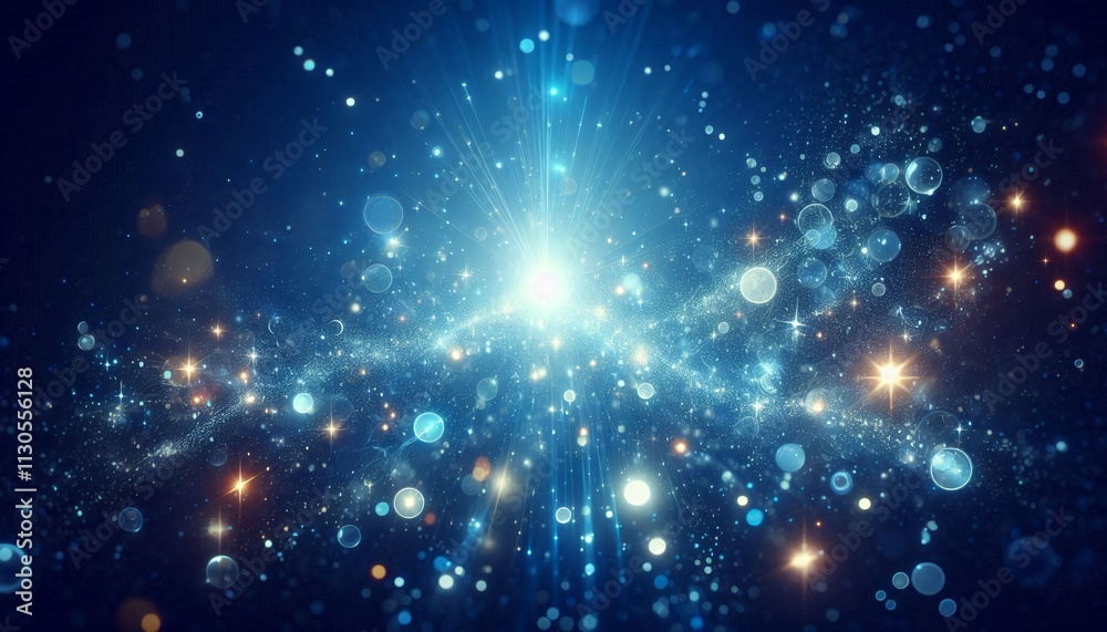 Fototapeta premium Blue light background sparkling particles