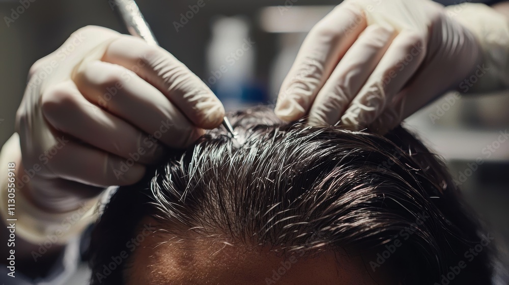 Fototapeta premium Hair Implant Surgery: Surgeon Performing Precision Follicle Placement