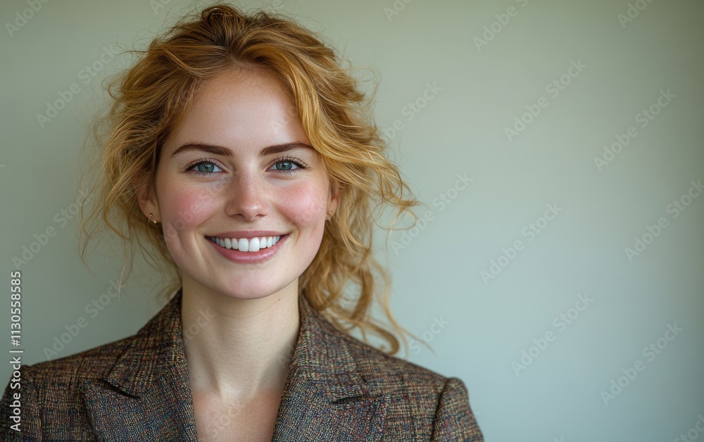 Obraz premium A woman in a suit is smiling for the camera