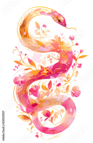 Cute snake illustration. Pink color palette