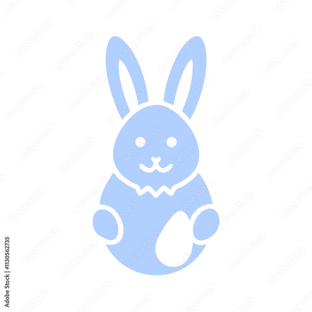 Fototapeta premium Simple pastel blue Easter bunny icon with an egg for spring festivities