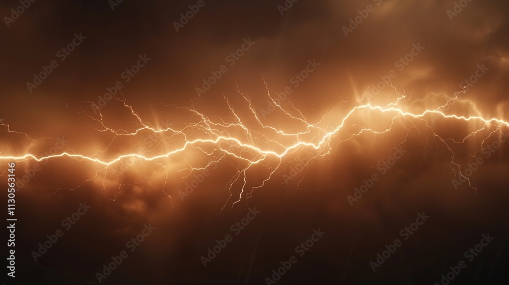 A single, long lightning bolt on a solid dark brown background.