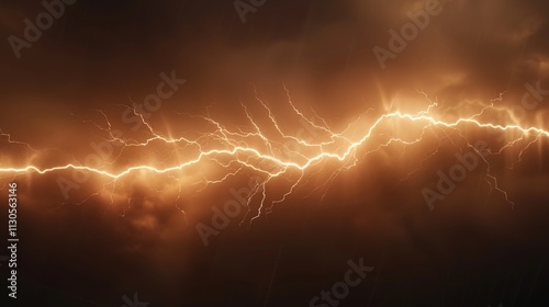 A single, long lightning bolt on a solid dark brown background.