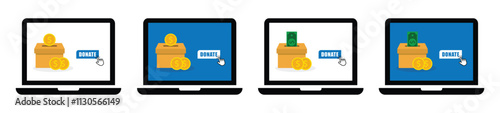 Laptop donation button set icon, vector illustration