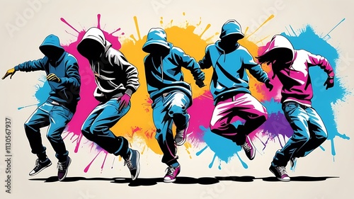 Colorful Hooded Dancers Performing Dynamic Dance Moves