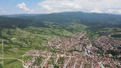 Aerial Spring view of historical town of Strelcha, Pazardzhik Region, Bulgaria photo