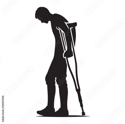 Patient with crutch Silhouette vector illustration