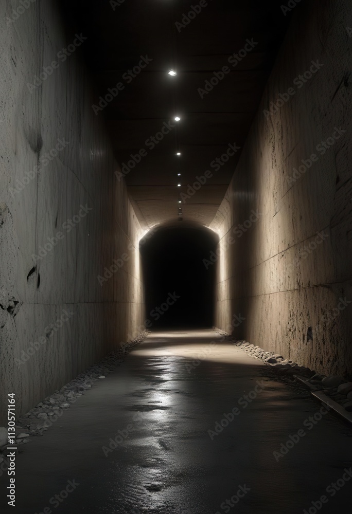 Fototapeta premium A dimly lit tunnel with a sliver of light at the far end , endpoint, illumination