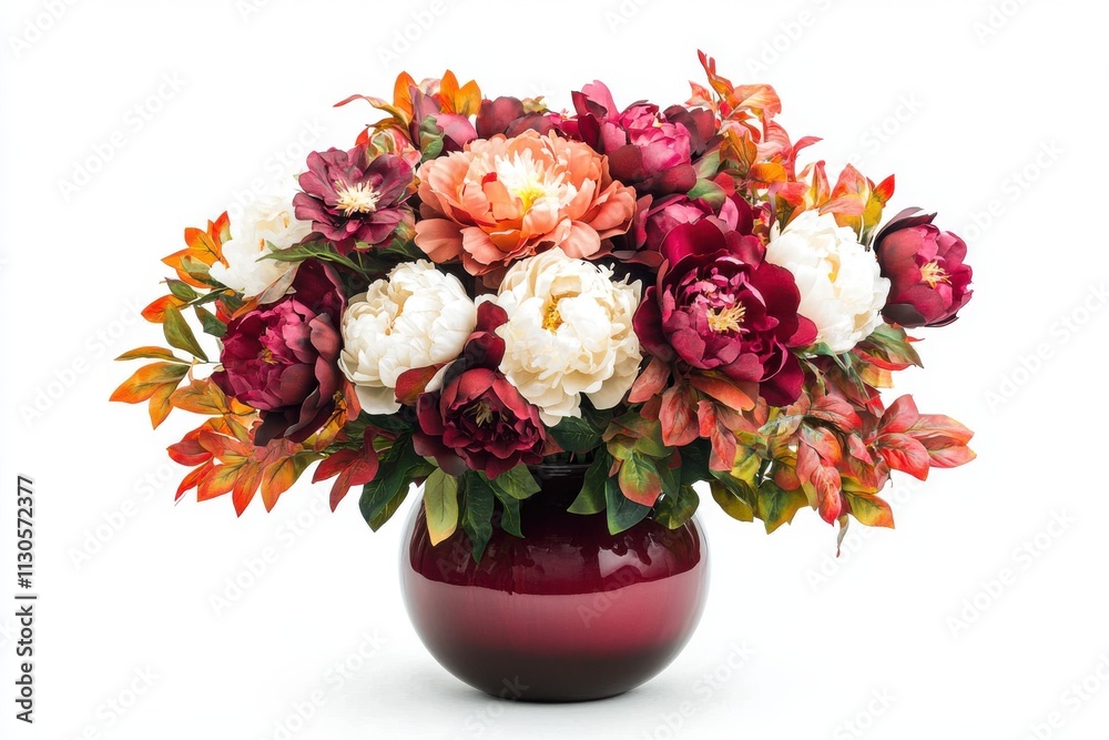 Fototapeta premium A Peony Bouquet in a vase or pot isolated on a white background