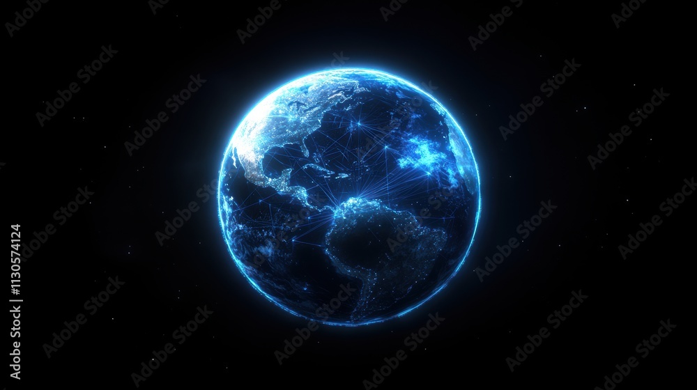 Naklejka premium Vibrant Digital Earth Globe with Bright Connections in Space View