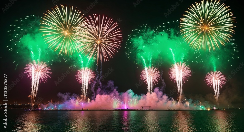 Obraz premium Creating a fireworks display with green symbolizing growth health and prosperity