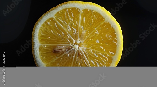 Obraz na płótnie A sliced lemon showing its juicy interior on a solid black background. w salonie