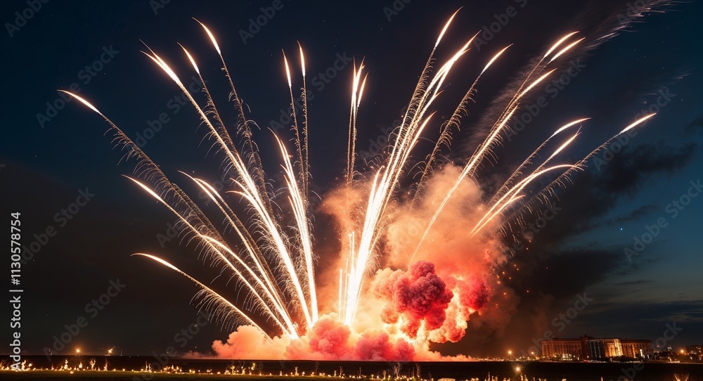 Obraz premium Launching meteorlike fireworks that streak and explode as if time is collapsing in the sky