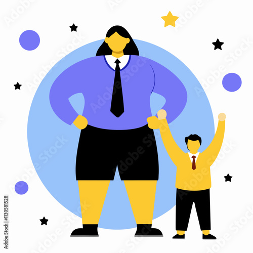 The manager rewarded for the success of the company employee and she is triumphant and happy.Vector color illustration in flat style
