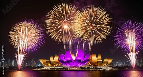 Setting off brilliant gold and purple fireworks to celebrate creativity and prosperity