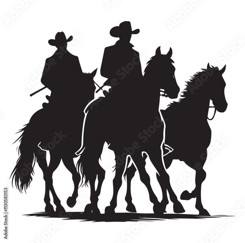 Cowboys on horse Silhouette vector illustration