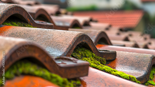 tiles from the previous and previous Using a high-pressure water cleaner to clean tile roofing photo