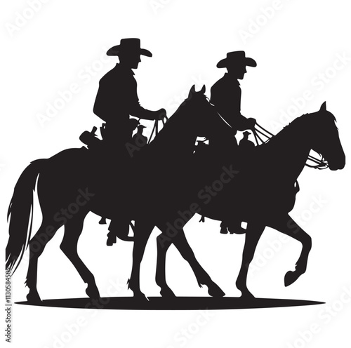 Cowboys on horse Silhouette vector illustration