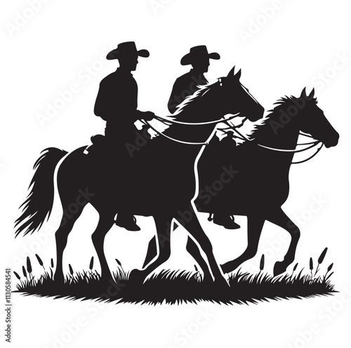 Cowboys on horse Silhouette vector illustration