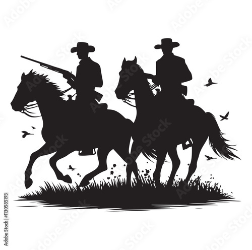 Cowboys on horse Silhouette vector illustration