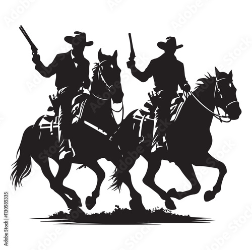 Cowboys on horse Silhouette vector illustration