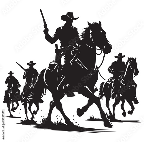 Cowboys on horse Silhouette vector illustration