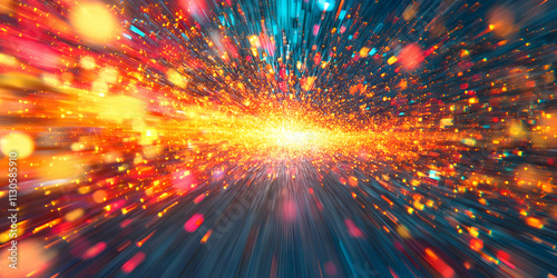 Abstract Burst, Vibrant Energy Radiates Outward, Illuminating a Dynamic, Colorful and Intriguing Space with Light Streaks