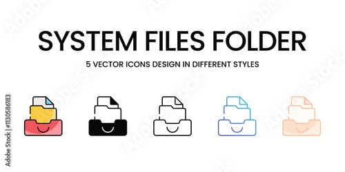 System Files Folder icons set in different style vector stock illustration