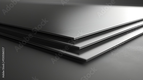 A stack of steel plates with smooth surfaces on a solid gray background.