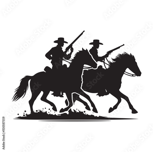 Cowboys on horse Silhouette vector illustration
