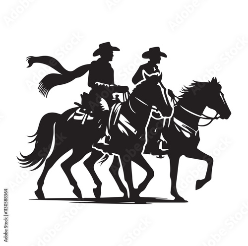 Cowboys on horse Silhouette vector illustration