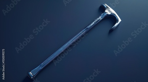 Obraz na płótnie A steel crowbar with a glossy finish on a solid dark blue background. w salonie