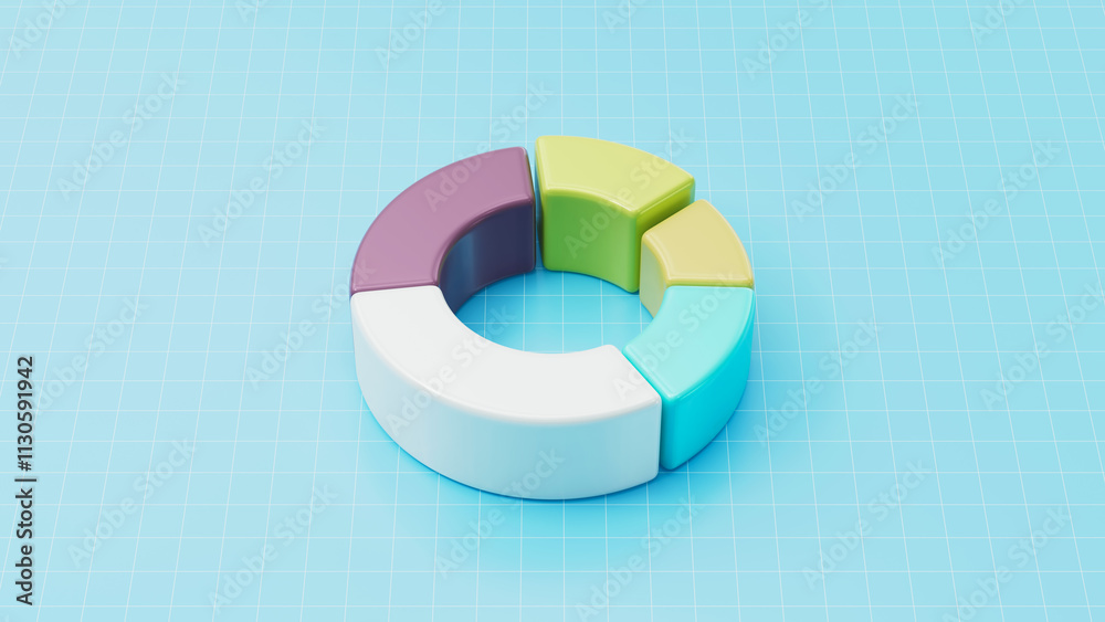 Obraz premium 3D donut pie chart with colorful segments. Information graphic. Financial visualization. 3d render illustration