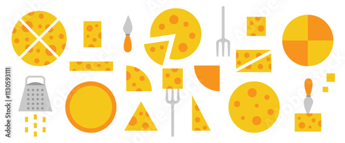 Cheese vector set. Geometric, flat style food on white background.