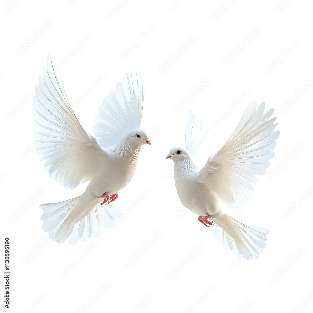 Obraz premium Elegant Couple White Doves Isolated on Transparent Background