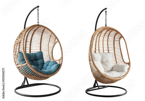 Elegant Hanging Egg Chairs with Cushions, Perfect for Relaxation PNG