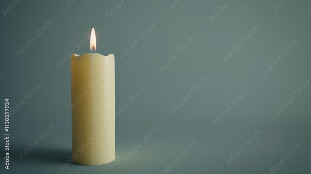 A tall, elegant pillar candle on a solid light gray background.