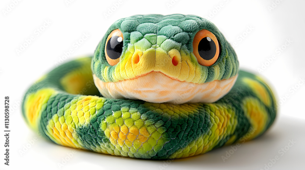 Fototapeta premium This plush snake toy is a bit fluffy, has cute 3D figures, and is white in color