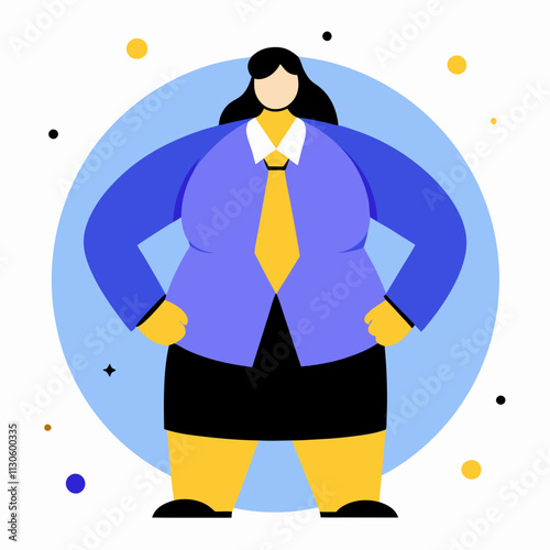 Plus-size female executive in business suit. Vector flat illustration of a female director or business woman.