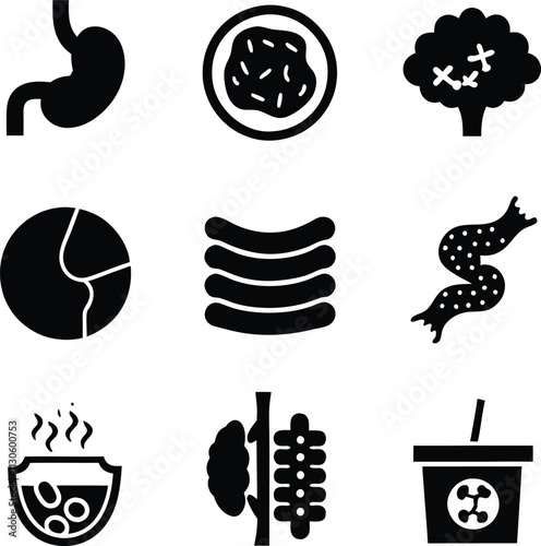 Gastrointestinal Illness Icons Stomach, Bacteria, Infection, Intestines, Parasites, Food Poisoning, 